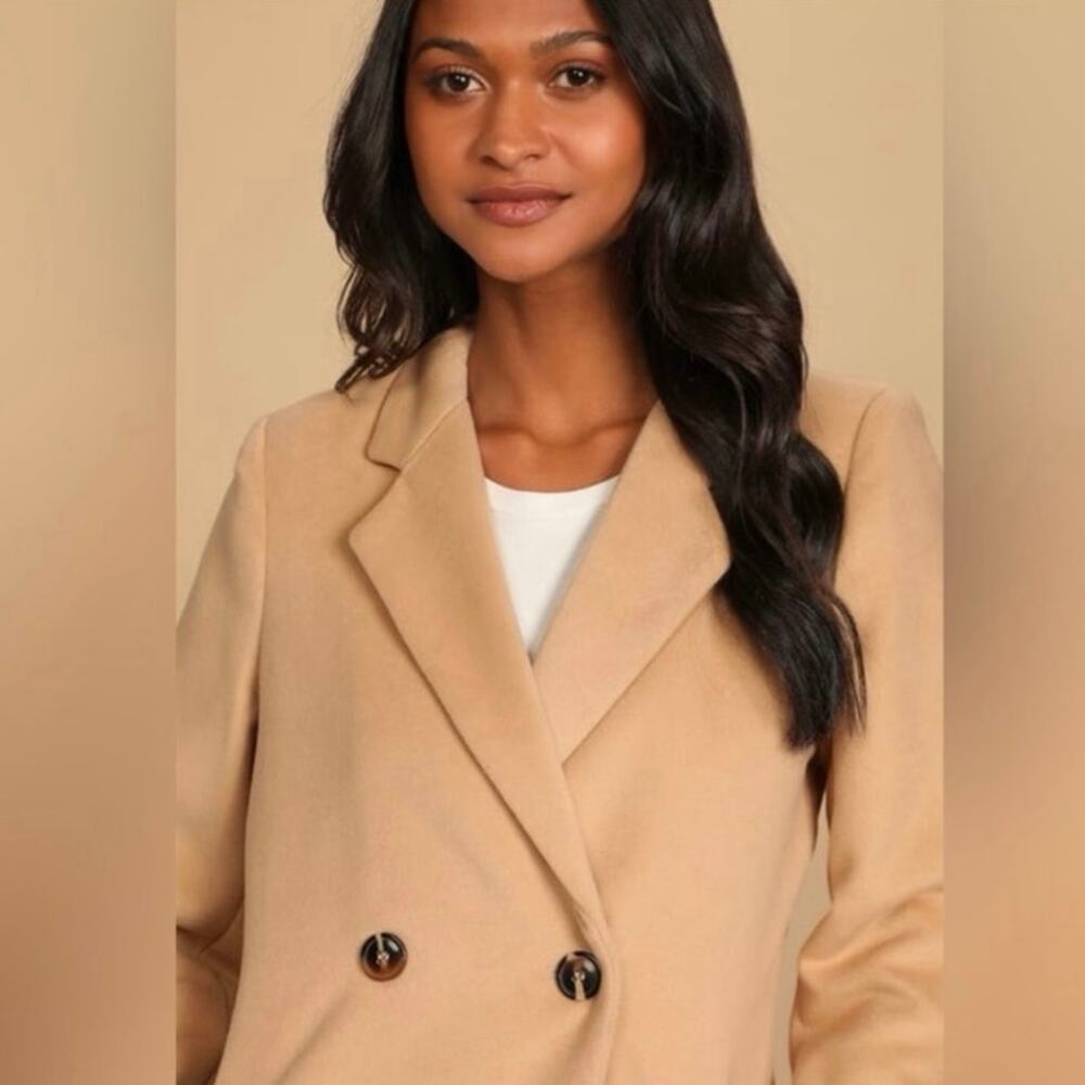 Lulus Harriet Long Double-Breasted Tan Coat - Picture 3 of 9